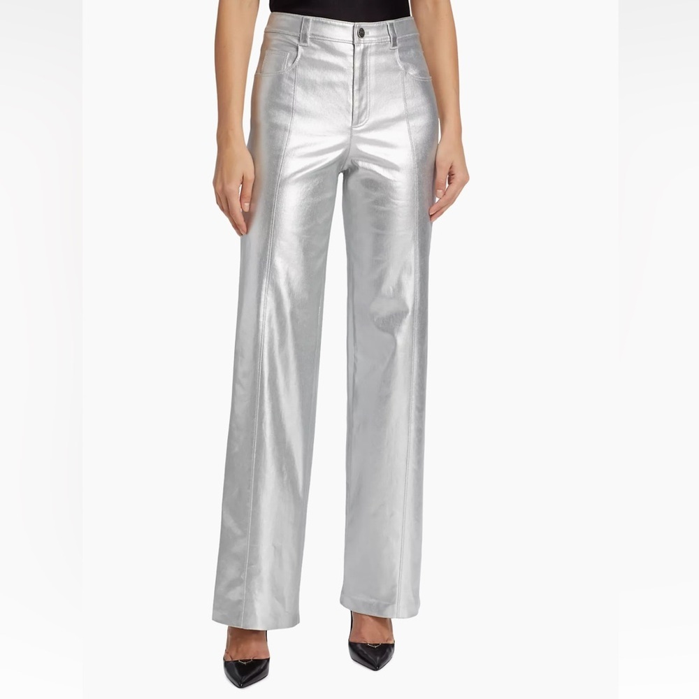 Cinq à Sept Women's Foiled Francine Pants, Silver, 0, Like New